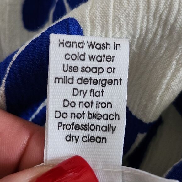 Japna Boho Bohemian Empire Waist V-Neck White & Blue Mini Dress, S - Picture 6 of 7